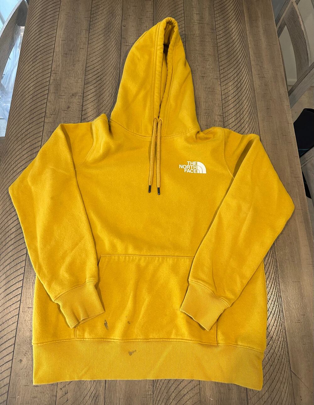 The North Face Womens Small Yellow Pullover Hoodie Sweatshirt Defects